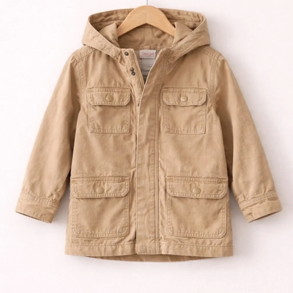 Cat & Jack Boys Utility Jacket Hooded Tan Size M 8/10 VGUC